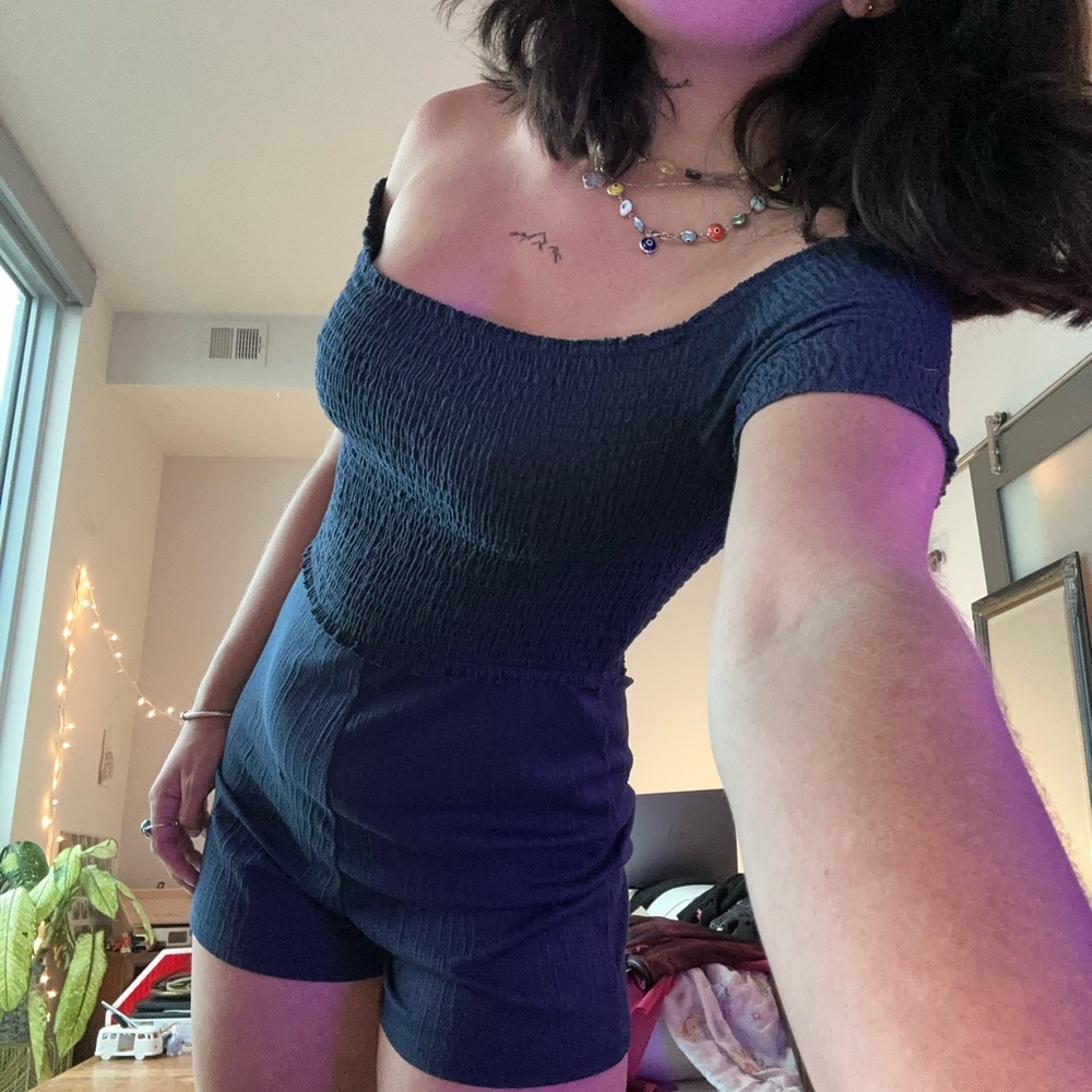 Berksha Navy Off-Shoulder Romper